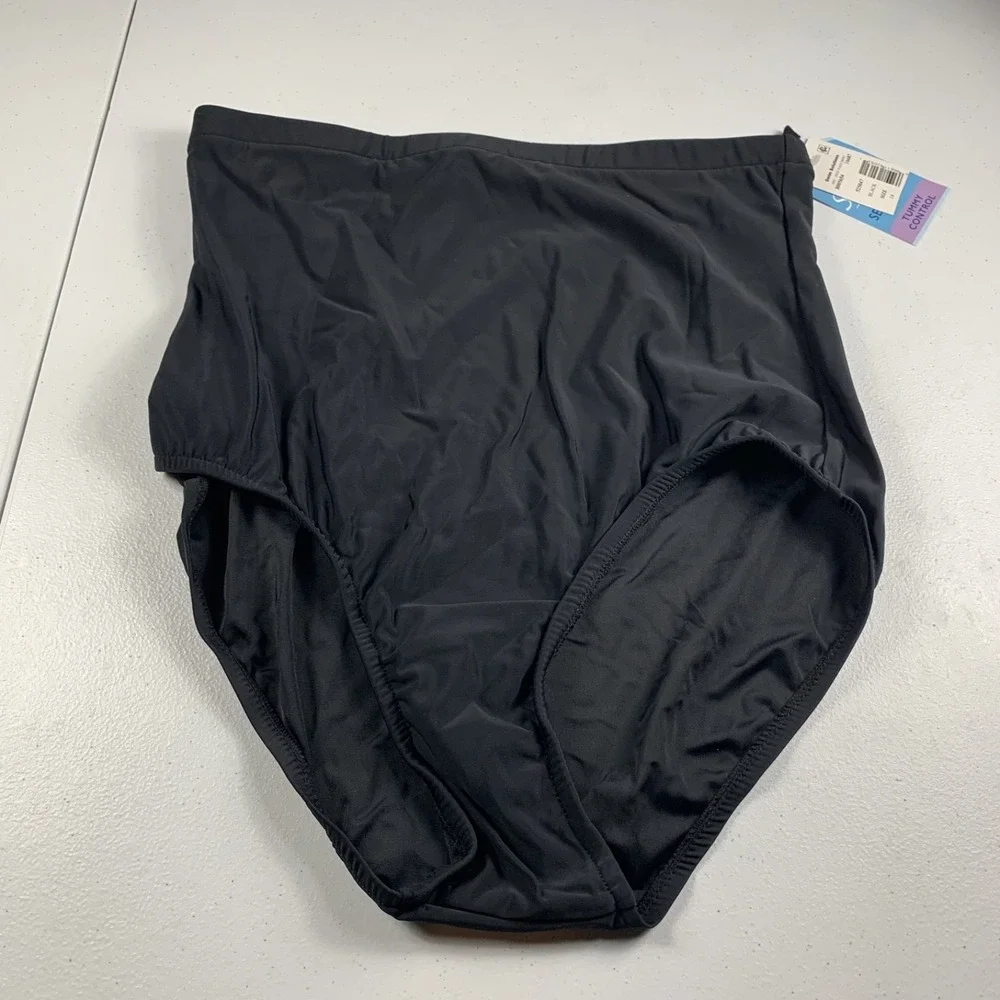 Swim Solutions Women's High Waist Brief Bottoms Size 14 Black‎ Tummy Control NWT